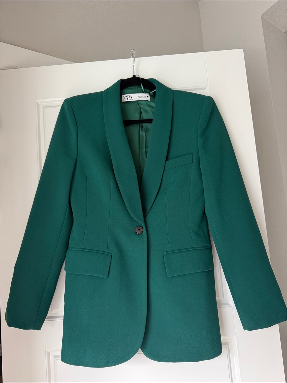 ZARA Teal Green Tailored Single-Button Blazer Small